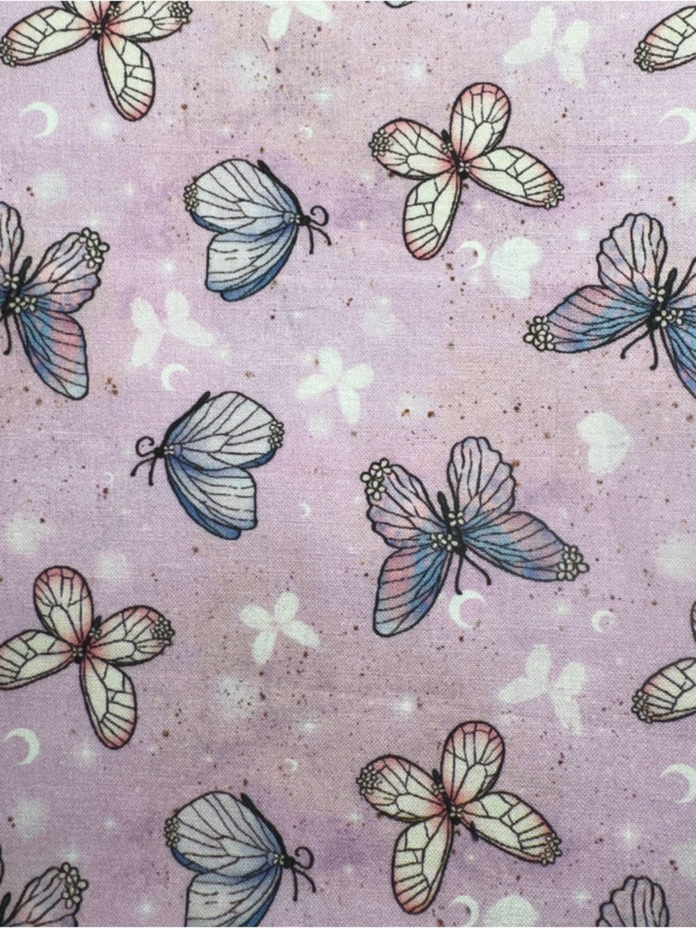 Pink Butterfly Quality Quilt Fabric Blue and Cream Accents 2 yards 17” x 44” #98